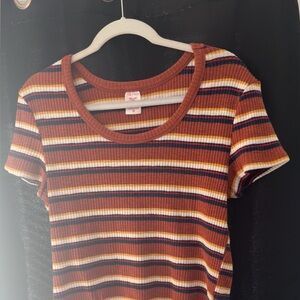 Colorful Striped Ribbed Women's Tee